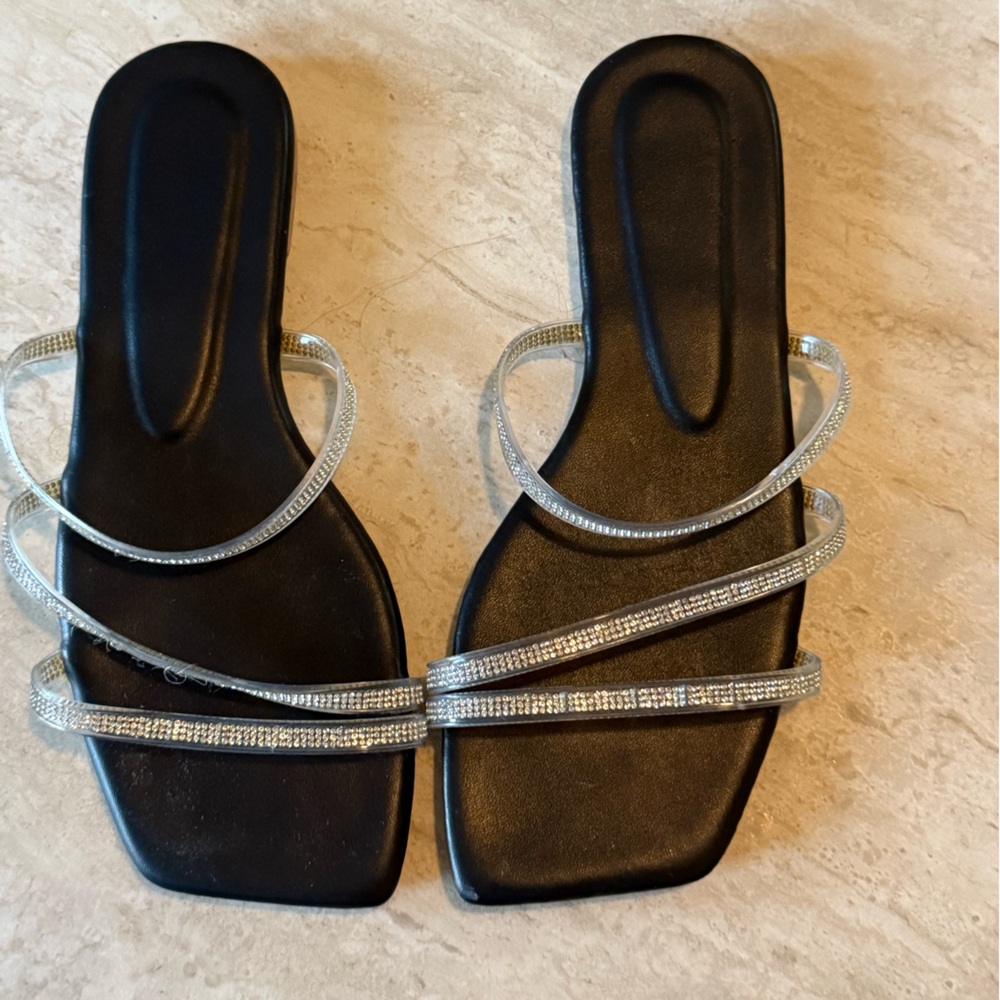 Elegant Black Sandals with Silver Straps